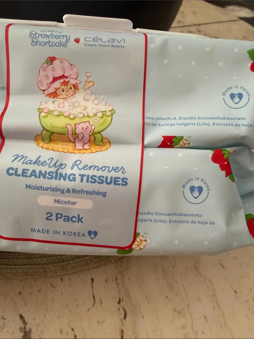 Strawberry Shortcake x Celavi MakeUp Remover Cleansing Tissues - Micellar 2 pack